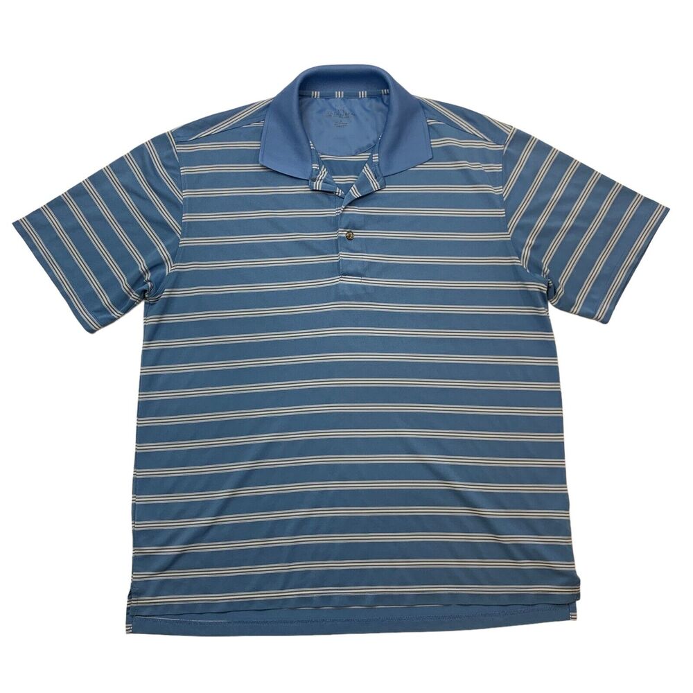 Jack Nicklaus Golf Shirt Mens L Large Blue Stripe Golden Bear Performance Polo